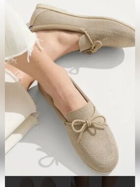 Rothy's Beige Canvas Bow Loafers